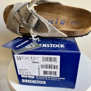 Birkenstock Lugano Suede. Color Stone lion. Size 38 narrow. Brand new with box.